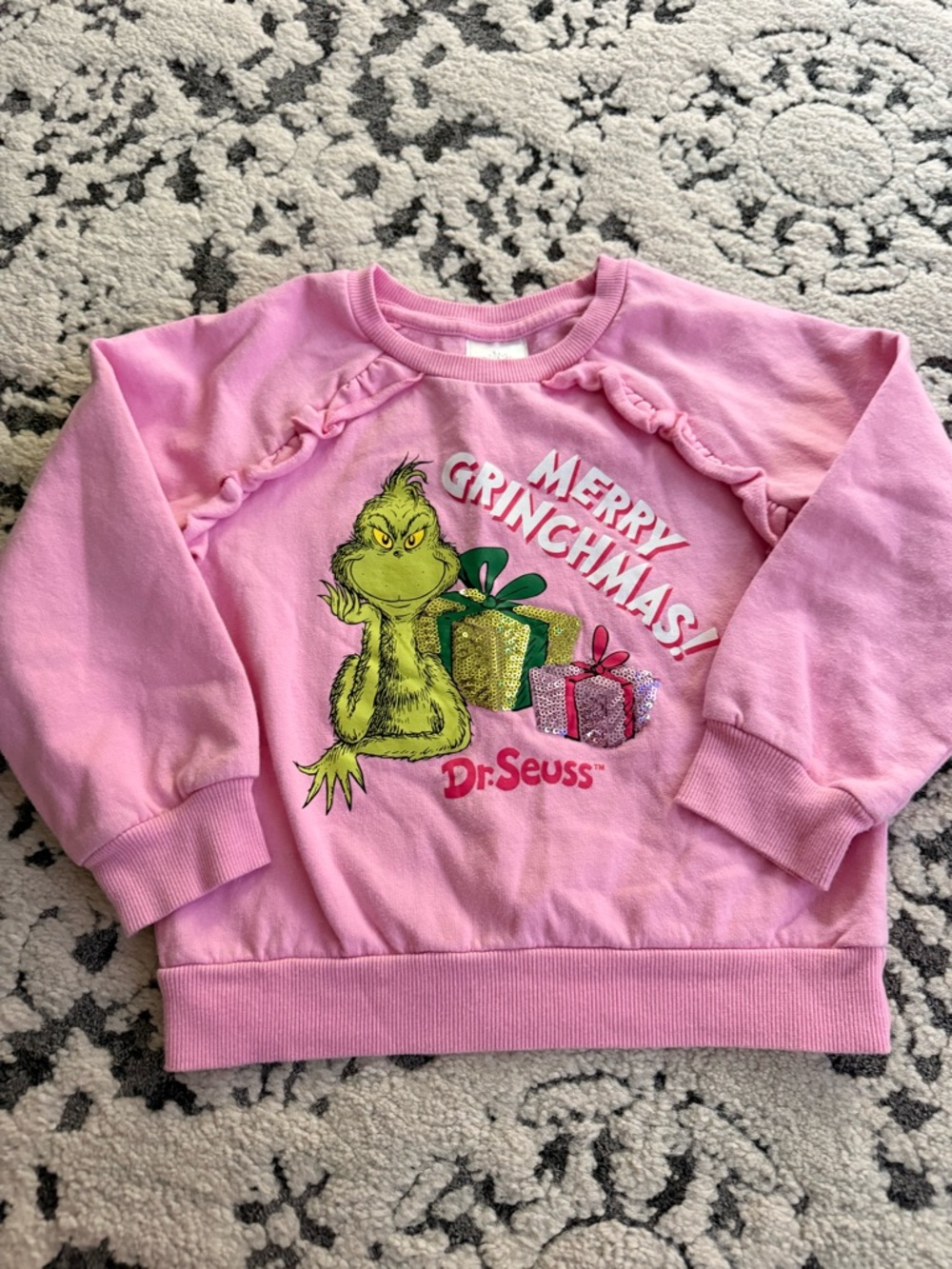 Dr. Seuss Pink Girls Grinch Sweatshirt with Gift Graphic
